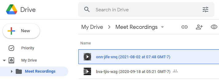 Meet recordings folder